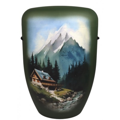 Hand Painted Biodegradable Cremation Ashes Funeral Urn / Casket - Mountain Lodge